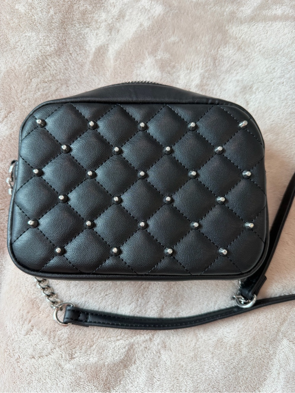 Rebecca Minkoff Black Quilted Stud Crossbody with Silver Studs